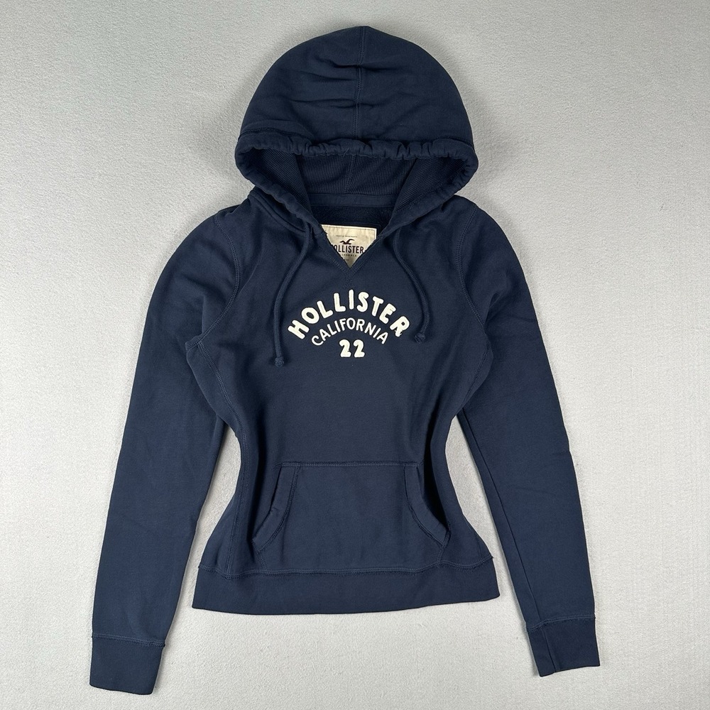 Y2K Hollister‎ Pullover Hoodie Women's Large Navy Blue Aplique Logo Mallcore